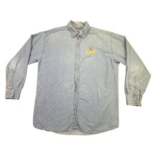 Pro Elite Men's Vintage Kansas City Chiefs Denim Button Up Long Sleeve Large